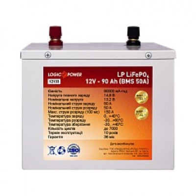 Аккумулятор LogicPower LiFePO4 12V 90AH (BMS 50) Металл