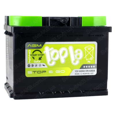 Аккумулятор Topla 6СТ-60 Start-Stop&Go AGM 114060